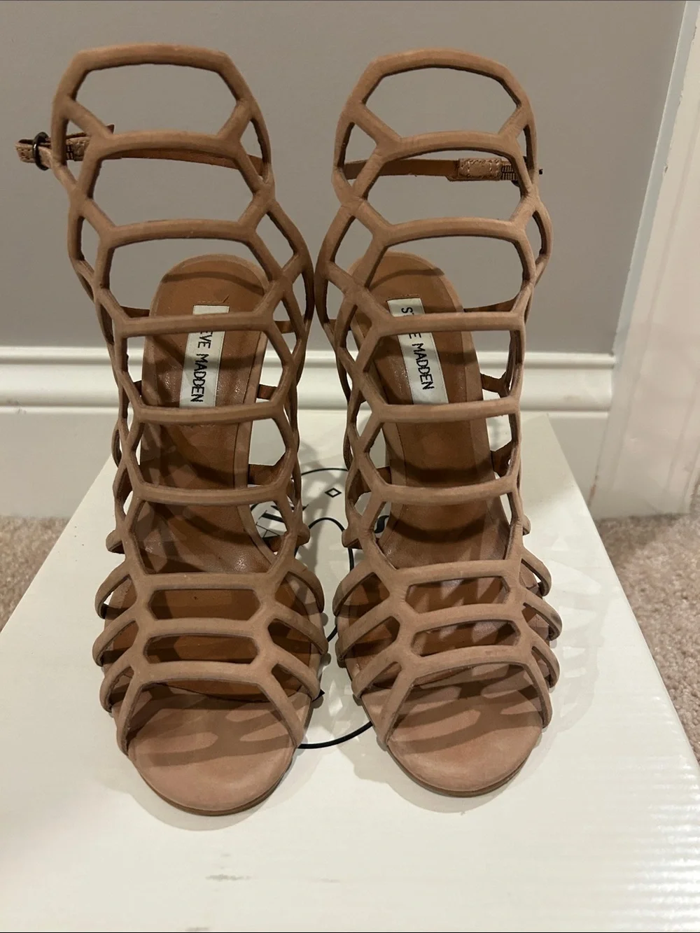 Steve Madden Tan Nubuck Cage Stiletto Sandals SIZE 8